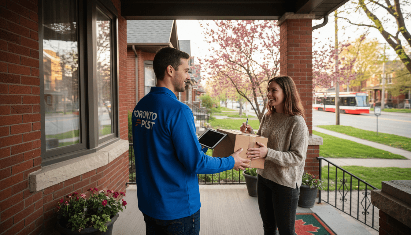 Courier delivering a package to a customer