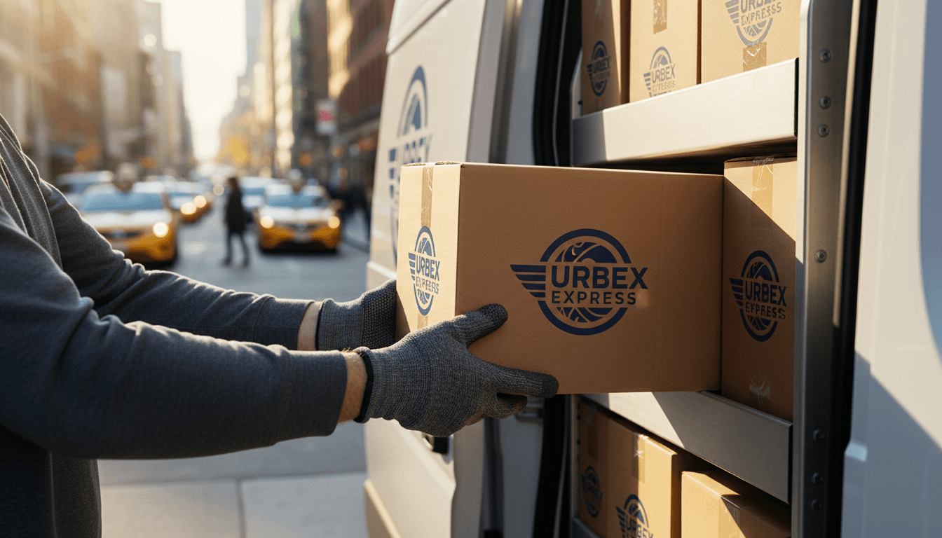 Courier on the phone with a package in hand, ready for a Toronto delivery
