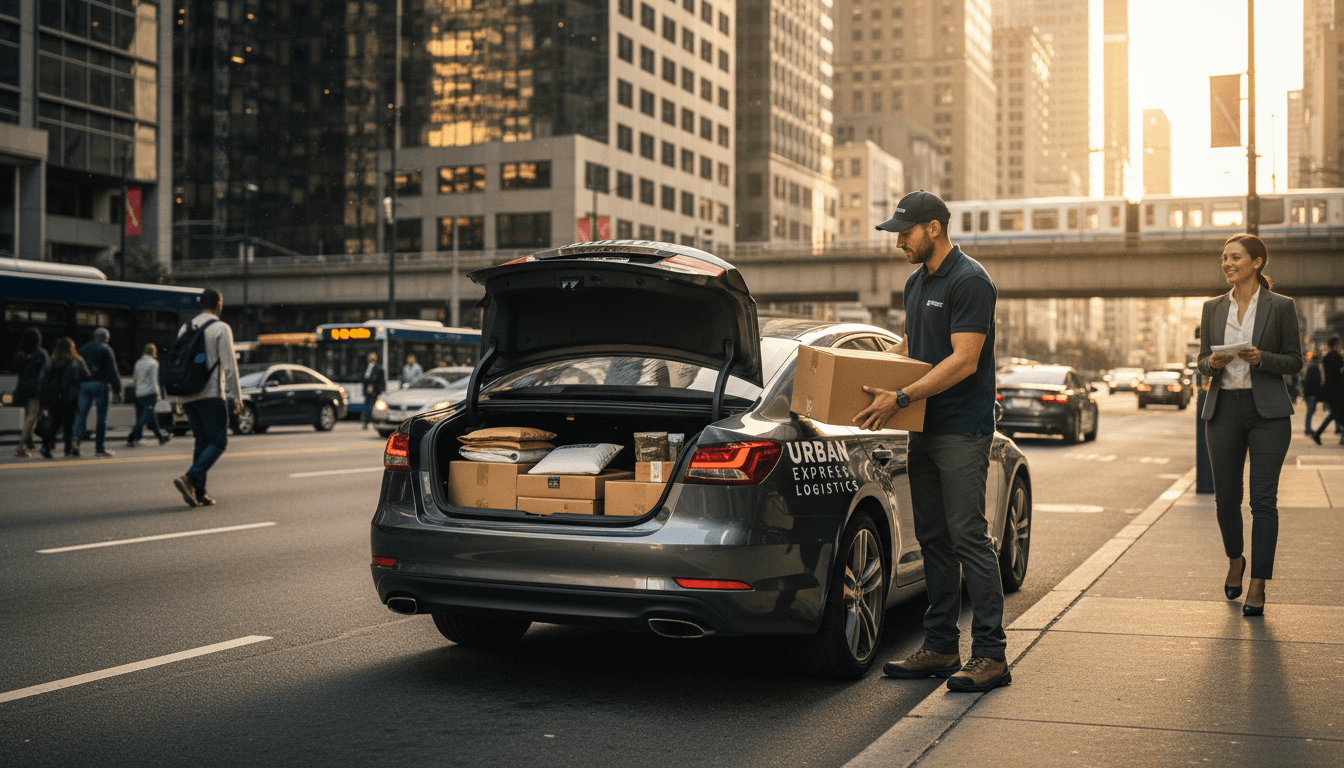 Courier delivering a package to a customer in Toronto